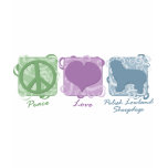 Pastel Peace, Love, and Polish Lowland Sheepdogs t-shirts