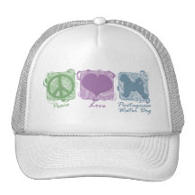 Pastel Peace, Love, and Portuguese Water Dogs Hats