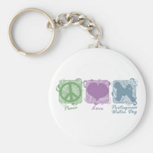 Pastel Peace, Love, and Portuguese Water Dogs Key Chain