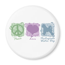 Pastel Peace, Love, and Portuguese Water Dogs Fridge Magnet