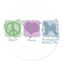 Pastel Peace, Love, and Portuguese Water Dogs Stickers