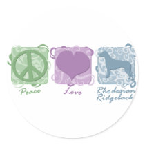 Pastel Peace, Love, and Rhodesian Ridgebacks Stickers