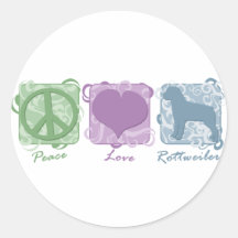 Pastel Peace, Love, and Rottweilers Round Stickers