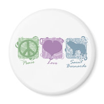 Pastel Peace, Love, and Saint Bernards Fridge Magnet