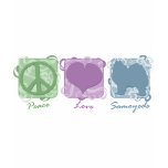 Pastel Peace, Love, and Samoyeds t-shirts