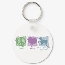 Pastel Peace, Love, and Welsh Springer Spaniels keychains