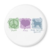Pastel Peace, Love, and Welsh Springer Spaniels magnets by MenagerieMayhem Pastel Peace, Love, and Welsh Springer Spaniels magnets