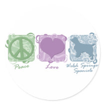 Pastel Peace, Love, and Welsh Springer Spaniels stickers by MenagerieMayhem Pastel Peace, Love, and Welsh Springer Spaniels stickers
