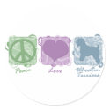 Pastel Peace, Love, and Wheaten Terriers stickers by MenagerieMayhem Pastel Peace, Love, and Wheaten Terriers stickers