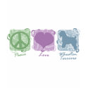Pastel Peace, Love, and Wheaten Terriers t-shirts