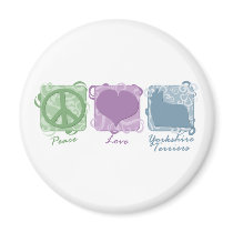 Pastel Peace, Love, and Yorkshire Terriers magnets by MenagerieMayhem Pastel Peace, Love, and Yorkshire Terriers magnets