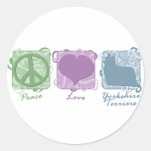 Pastel Peace, Love, and Yorkshire Terriers Stickers