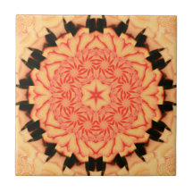 Pastel Peach Kaleidoscope Mandala Ceramic Tiles