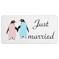 Pastel Penguins in Love License Plate