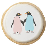 Pastel Penguins in Love Round Premium Shortbread Cookie