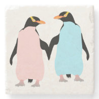 Pastel Penguins in Love Stone Beverage Coaster