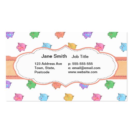 Pastel Pig Pattern Business Cards (front side)