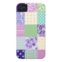 Pastel Pink and Purple Girly pattern squares iPhone 4 Cases