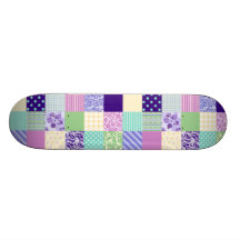Pastel Pink and Purple Girly pattern squares Skateboard