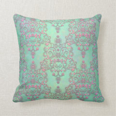 Pastel Pink over Mint Green Floral Damask Throw Pillows