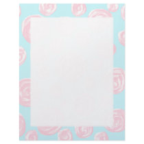 Pastel Pink Rose Pattern on Light Blue. Personalized Letterhead
