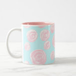 Pastel Pink Rose Pattern on Light Blue. Coffee Mugs