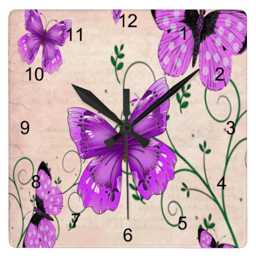 Pastel Purple Butterflies Square Wallclocks Zazzle