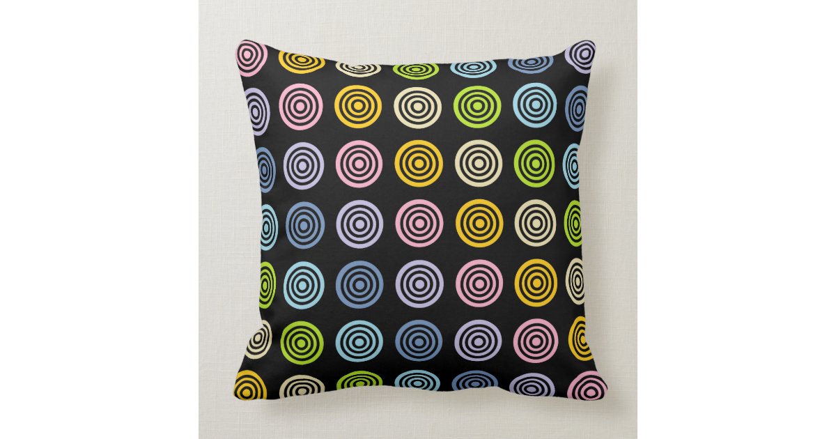 Pastel Rainbow Bullseye Black Throw Pillow Zazzle