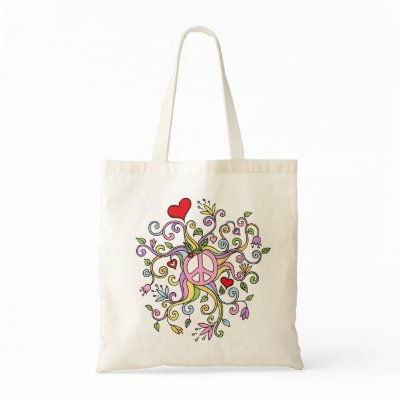 Pastel rainbow colored peace doodle tote bag by MheaGifts