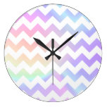 Pastel Rainbow White Chevron Round Clock