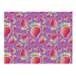 Pastel Red Purple Strawberry Pattern Post Cards