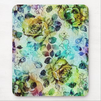 Pastel Roses & Birds Design mousepad