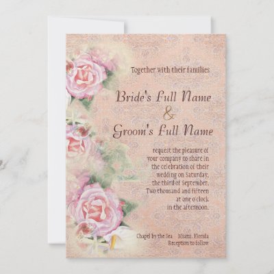 Pastel Roses & Calla Lilies Wedding Invitation