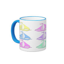 Pastel Sail Boat Pattern Coffee Mugs