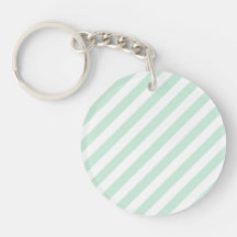 Pastel Sea Green and White Stripes. Acrylic Key Chain