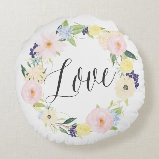 Pastel Spring Floral Wreath | Love Round Pillow