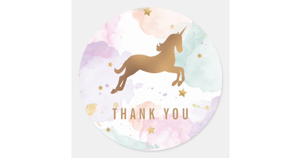 pastel unicorn birthday party thank you classic round 50 off christmas cards