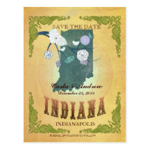 Pastel Yellow Save The Date -Map With Lovely Birds Postcards