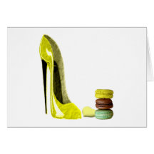 Pastel Yellow Stiletto and French Macaroons Art Greeting Cards