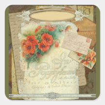 Pastiche antiguo de la hoja de música de la amapol pegatinas cuadradas