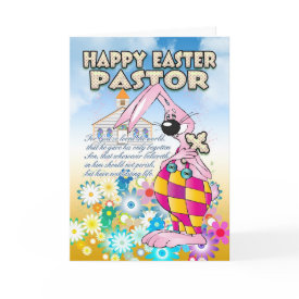 Pastor Easter Card - Easter Bunny Flowers Card