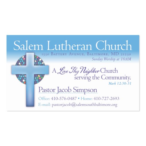 Pastor Jake Salem Lutheran Church Business Cards