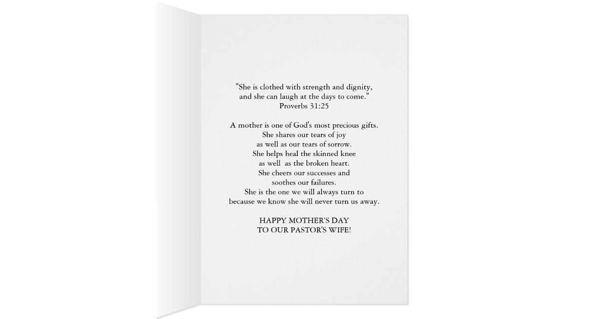 Pastor's Wife's Mother's Day Card | Zazzle