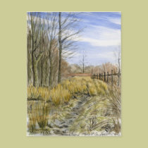 "Pasture Lane in Early March" watercolor landscape postcards
