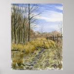 "Pasture Lane in Early March" watercolor landscape Poster
