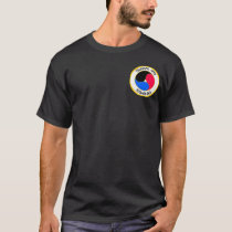 patch on black t-shirts