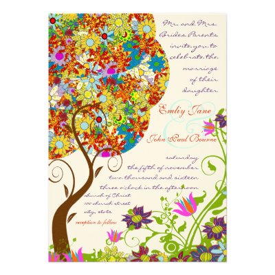 Patch Work Flower Love Tree Wedding Invitation