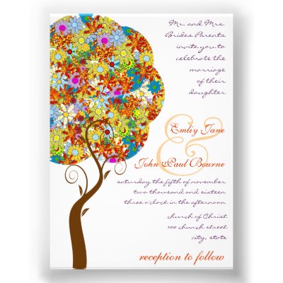 Patch Work Flower Love Tree Wedding Invitation
