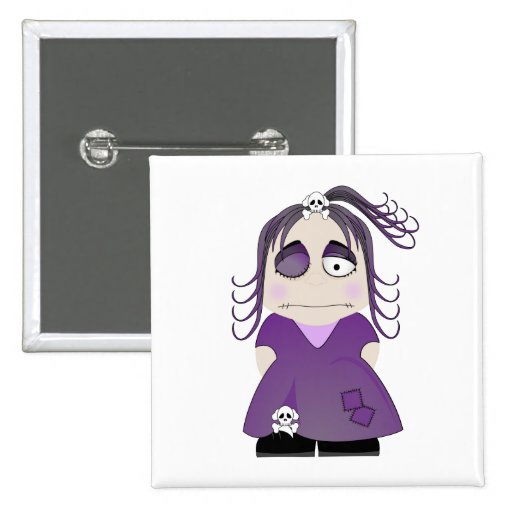 Patched Gothic Girl In Purple Pinback Button