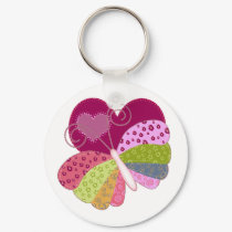 Patchwork Butterfly Heart keychains by timeforstyle Patchwork Butterfly Heart keychains